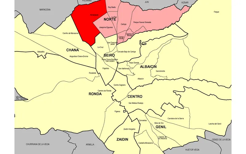Situación del barrio de Almanjáyar, en el Distrito Norte de Granada